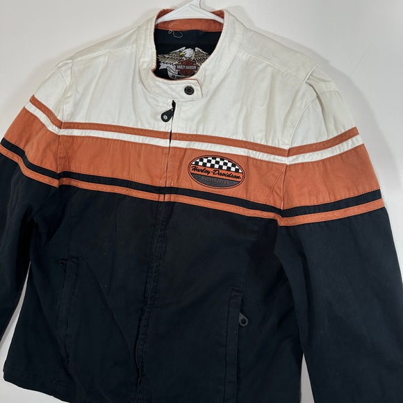 Harley Davidson Women's Size XL Motorcycle Riding Jacket Black Orange White Y2K - Picture 6 of 16
